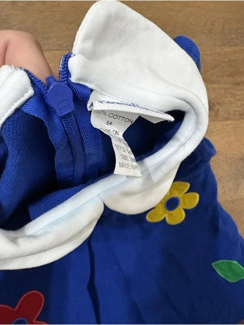 Florence Eiseman Girls Dress 18M Blue Applique Flower Peter Pan Collar Dress